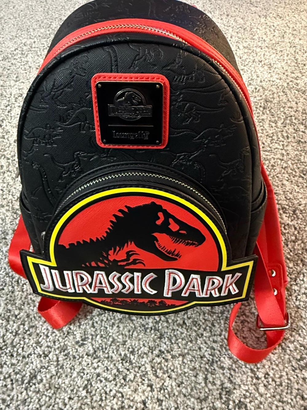 Loungefly Jurassic Park Logo Dinosaur Mini Backpack Black Red NWOT
